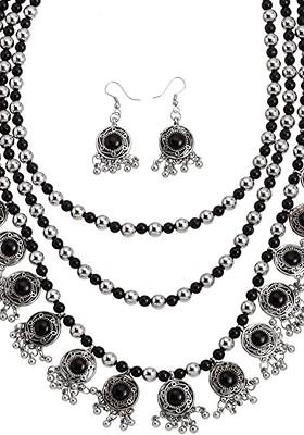 Silver Stone Studded Silver Plated Necklace Set