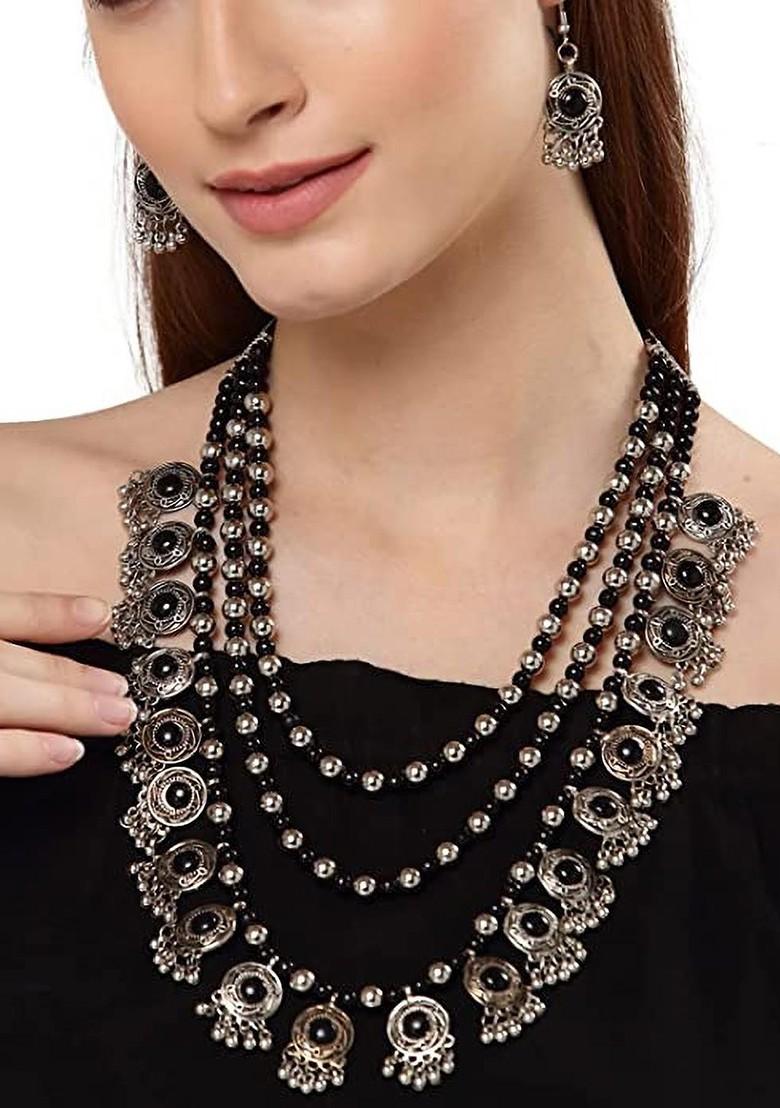 Silver Stone Studded Silver Plated Necklace Set