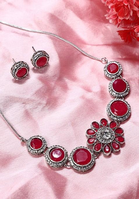 Silver Beaded Gold Plated Necklace Set