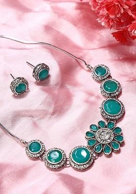 Green Stone Studded Gold Plated Necklace Set