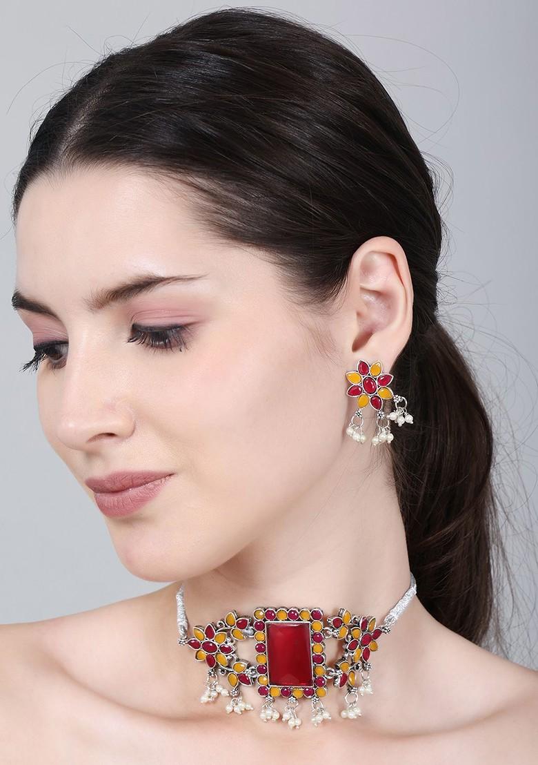 Silver Beaded Gold Plated Necklace Set