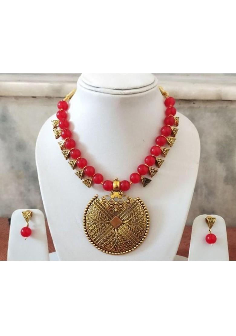 Gold Beaded Gold Plated Necklace Set
