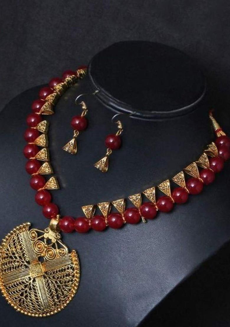 Gold Beaded Gold Plated Necklace Set