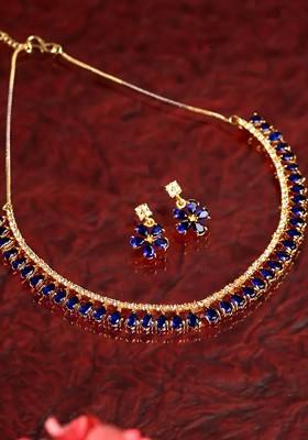 Gold Stone Studded American Diamond Necklace Set