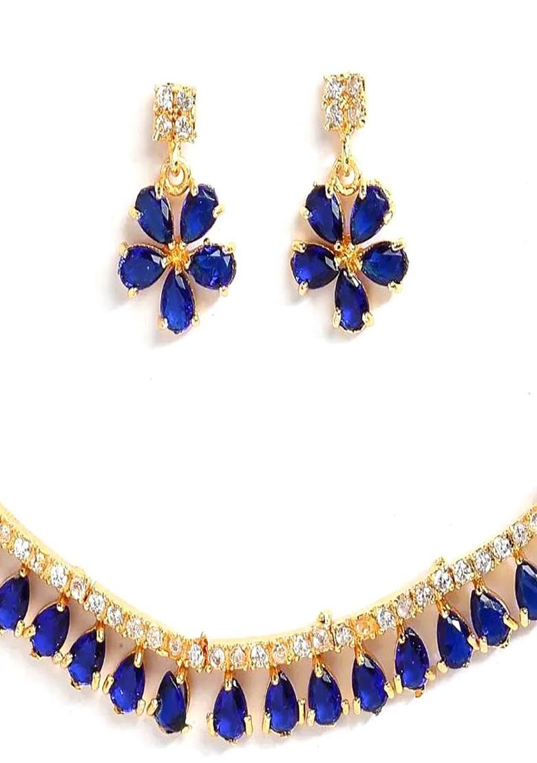 Gold Stone Studded American Diamond Necklace Set