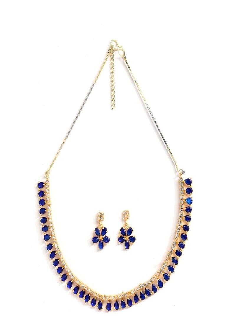 Gold Stone Studded American Diamond Necklace Set