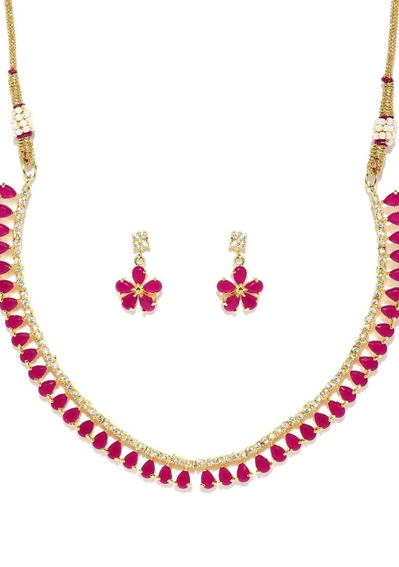 Gold Stone Studded American Diamond Necklace Set
