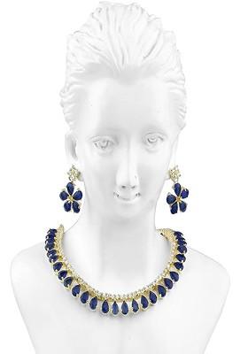 Gold Stone Studded American Diamond Necklace Set
