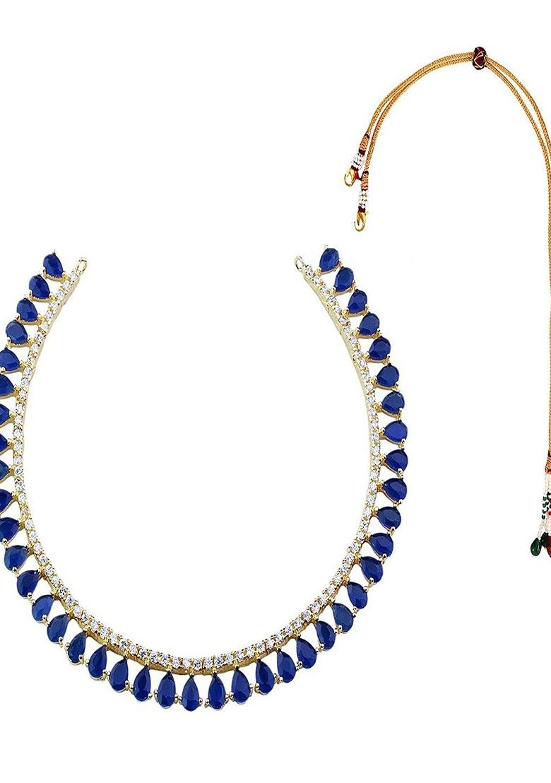 Gold Stone Studded American Diamond Necklace Set