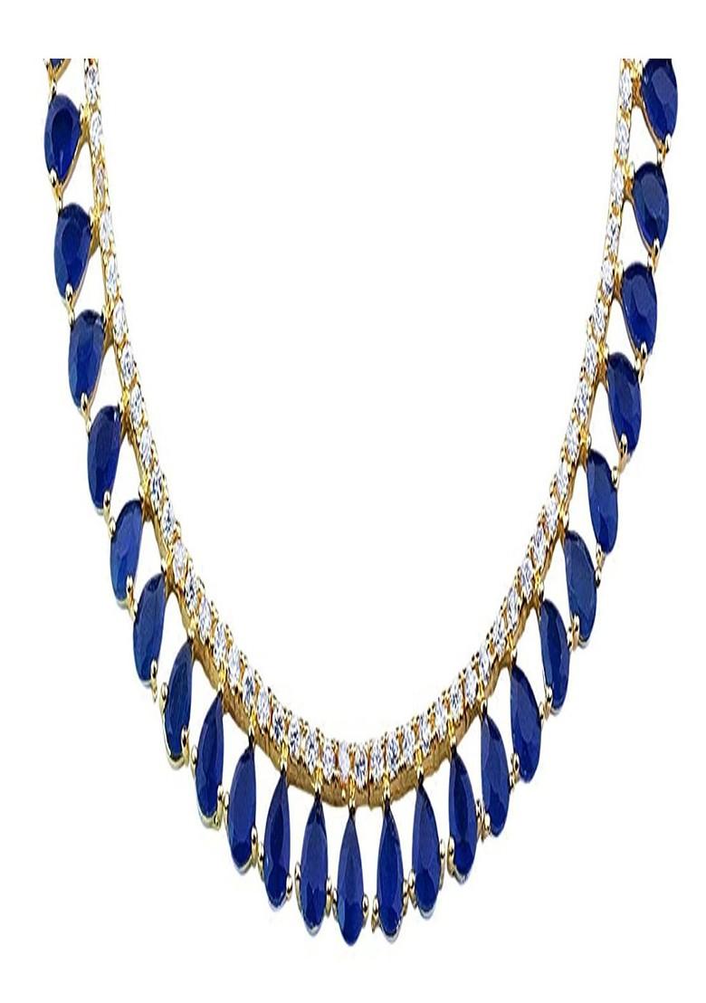 Gold Stone Studded American Diamond Necklace Set