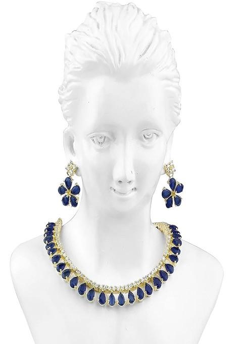 Gold Stone Studded American Diamond Necklace Set