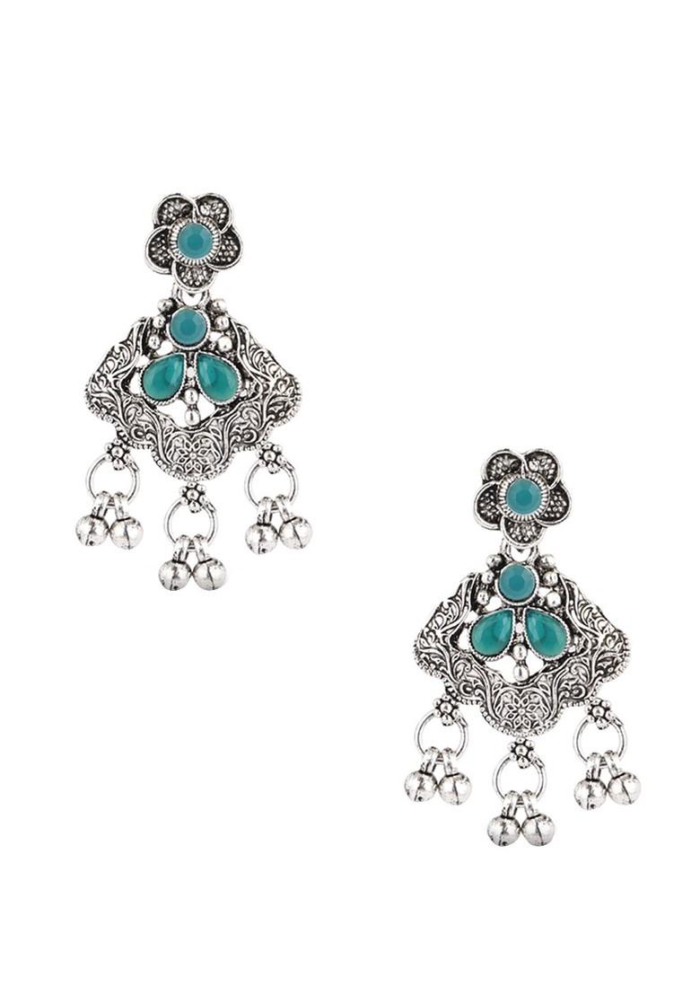 Silver Stone Studded Silver Plated Necklace Set