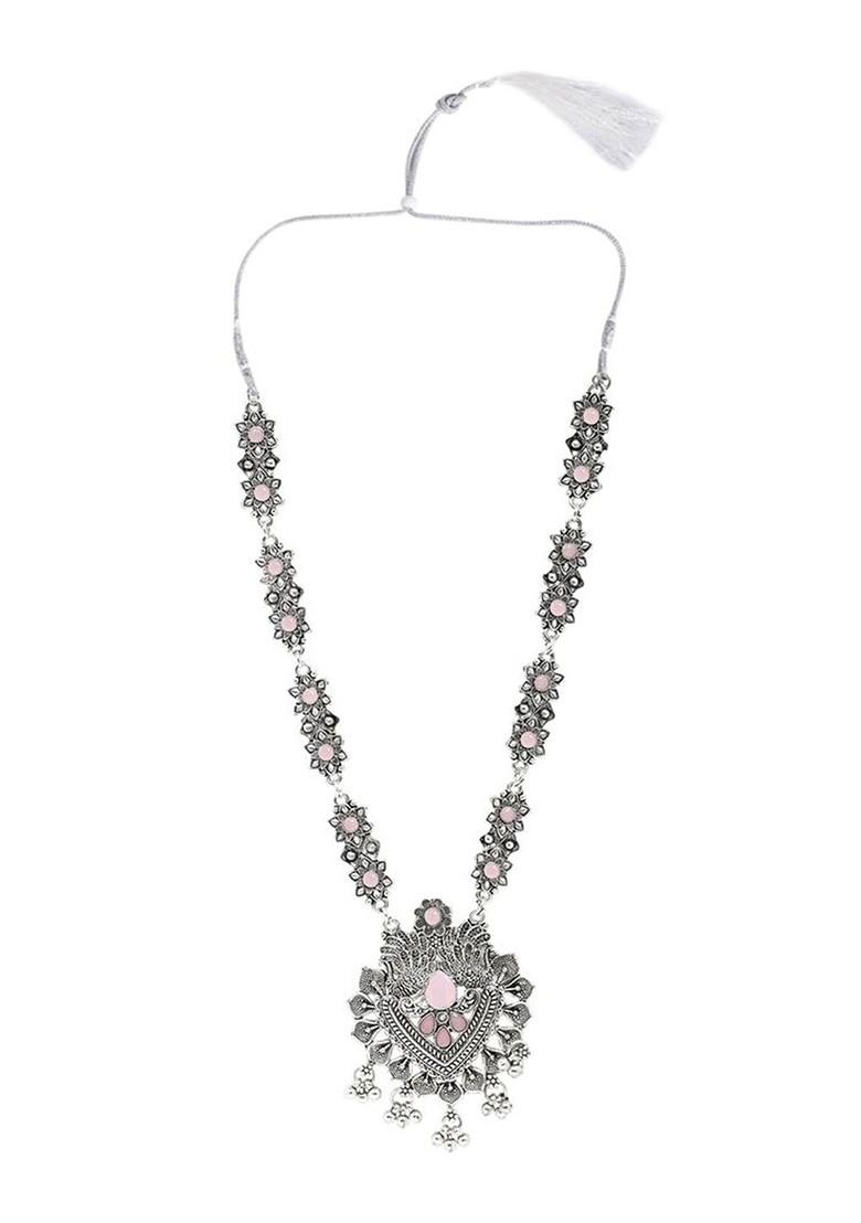 Silver Stone Studded Silver Plated Necklace Set