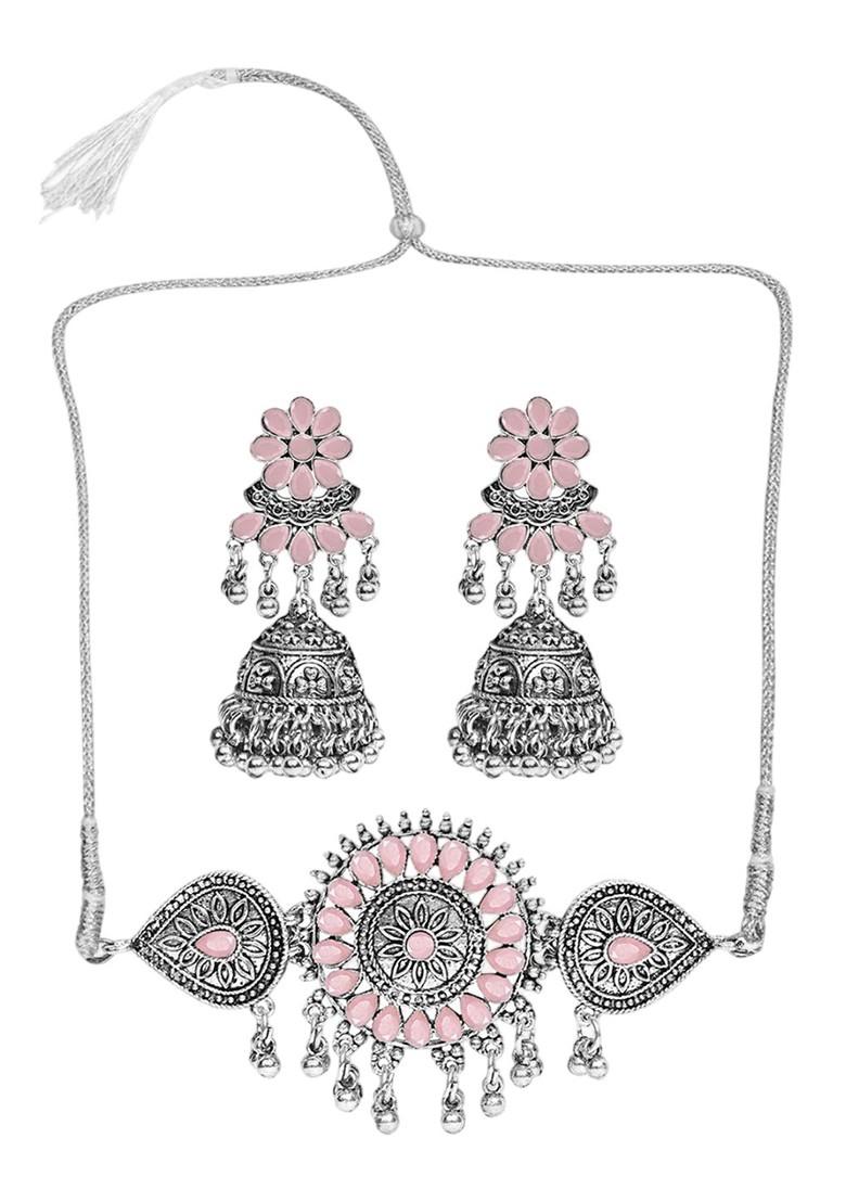 Silver Beaded Silver Plated Necklace Set