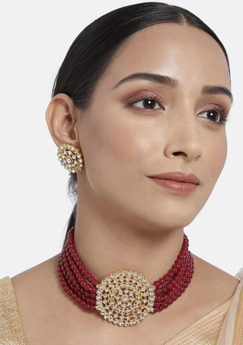 Gold Beaded Gold Plated Necklace Set