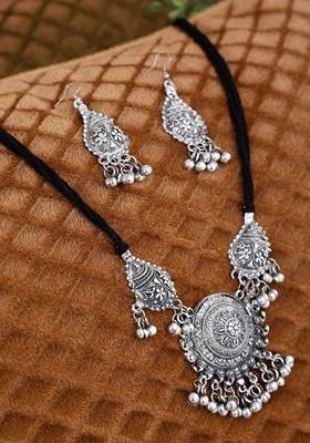 Silver Pearl Beaded Silver Plated Necklace Set