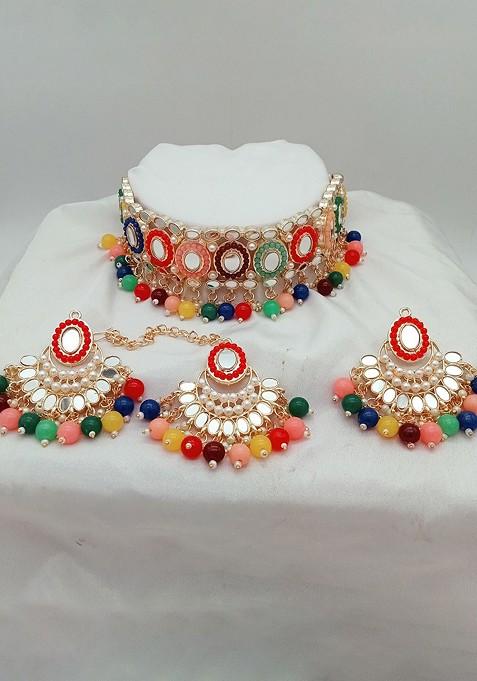 Gold Beaded Gold Plated Necklace Set