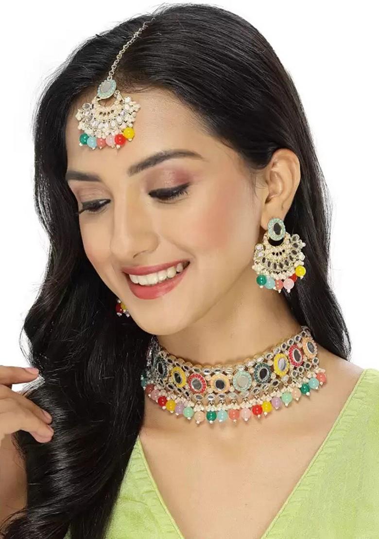 Gold Beaded Gold Plated Necklace Set