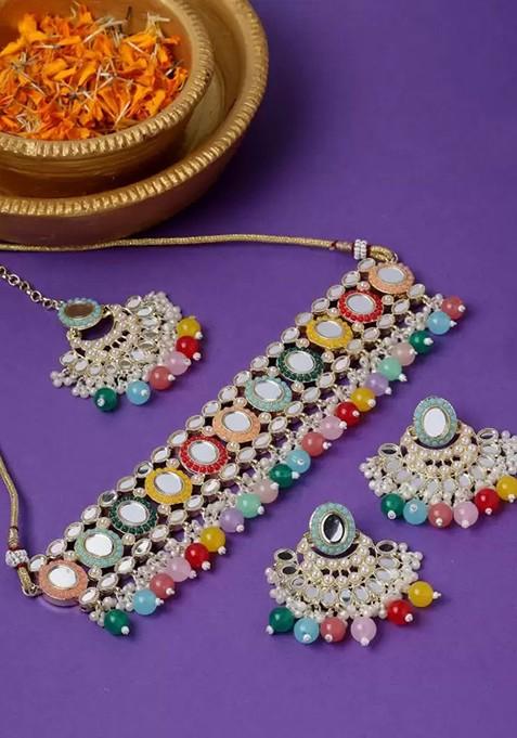 Gold Beaded Gold Plated Necklace Set