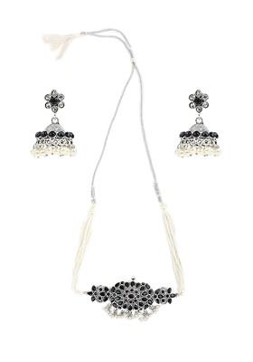 Silver Stone Studded Silver Plated Necklace Set