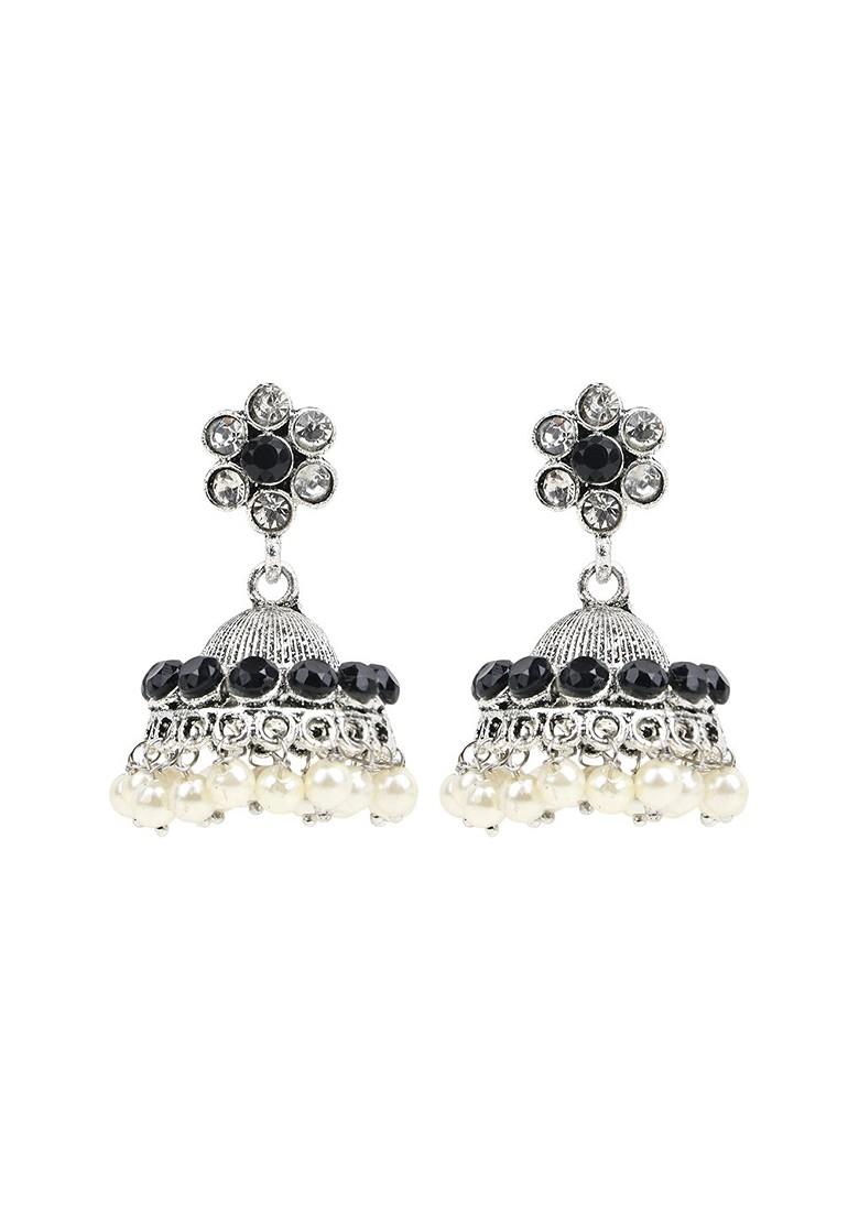 Silver Stone Studded Silver Plated Necklace Set