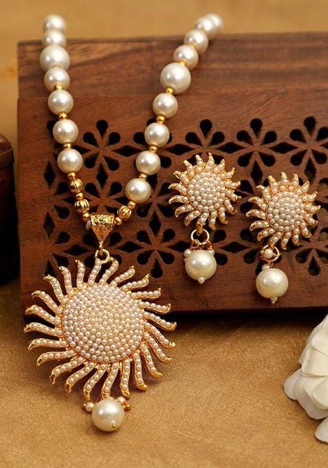 Gold Beaded Gold Plated Necklace Set