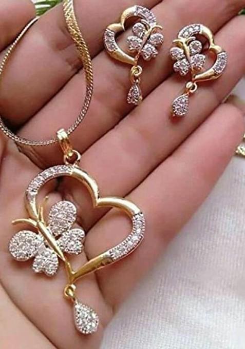 Gold Stone Studded Gold Plated Necklace Set