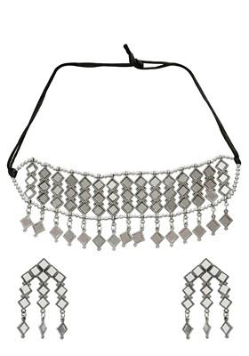 Silver Stone Studded Silver Plated Necklace Set