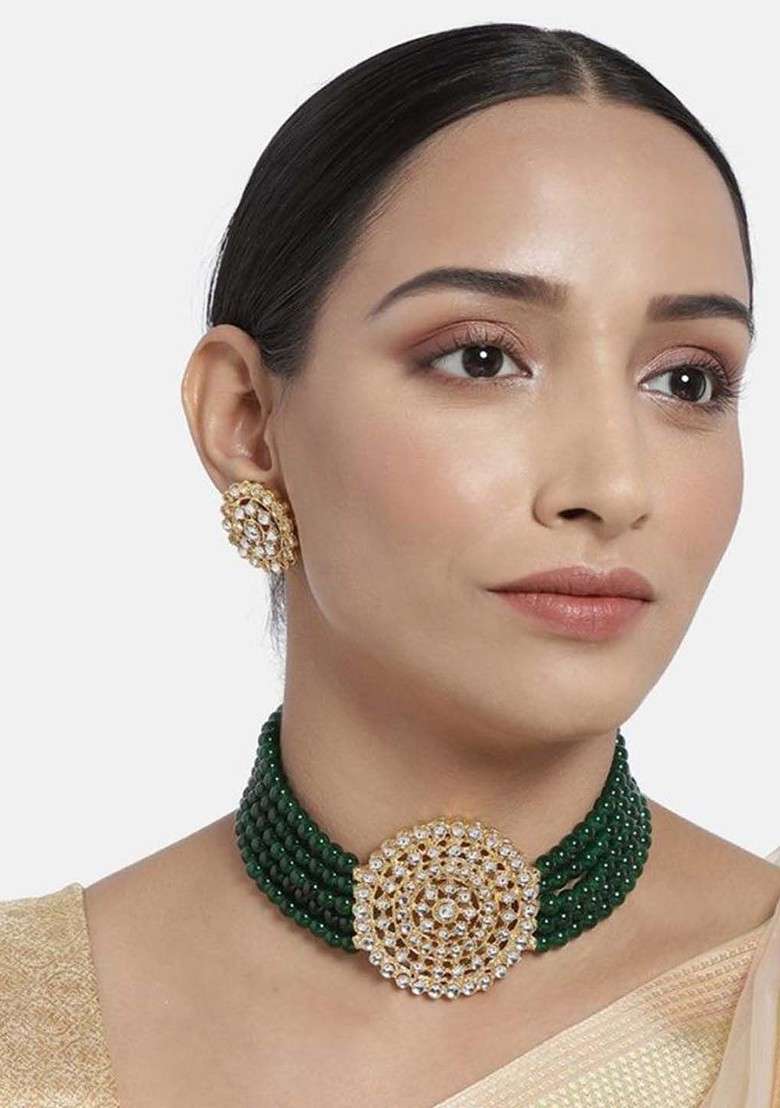 Gold Beaded Gold Plated Necklace Set - Indya