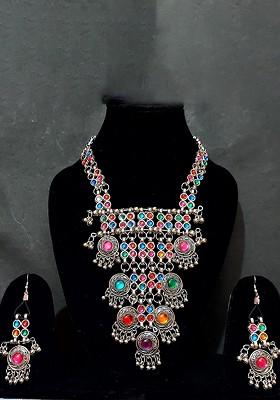 Silver Beaded Gold Plated Necklace Set