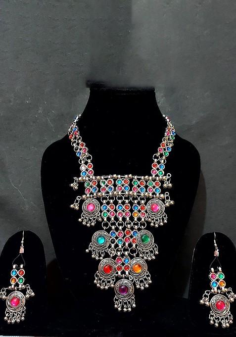 Silver Beaded Gold Plated Necklace Set