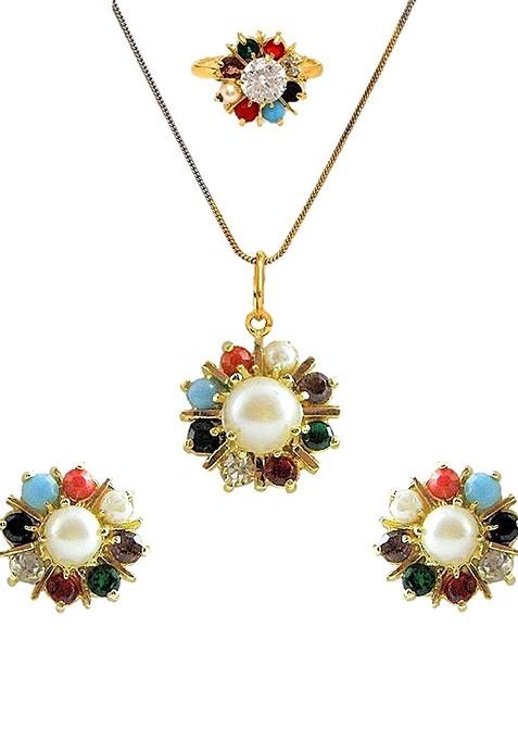 Gold Beaded Gold Plated Necklace Set