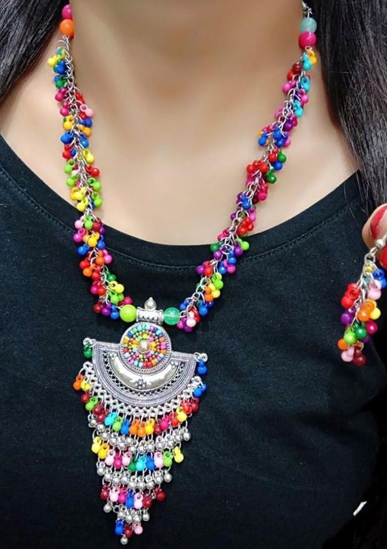 Silver Beaded Silver Plated Necklace Set