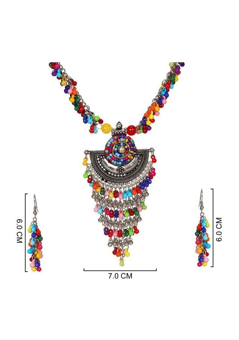 Silver Beaded Silver Plated Necklace Set