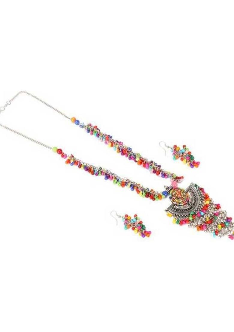 Silver Beaded Silver Plated Necklace Set