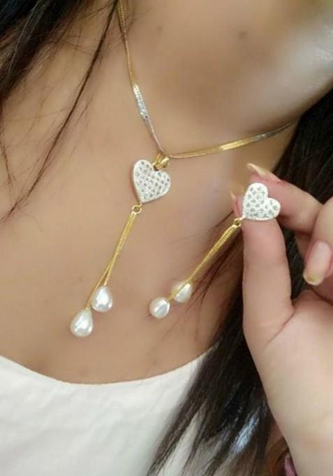 Gold Stone Studded Gold Plated Necklace Set