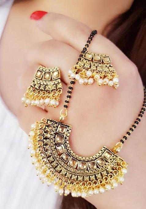 Gold Beaded Gold Plated Necklace Set