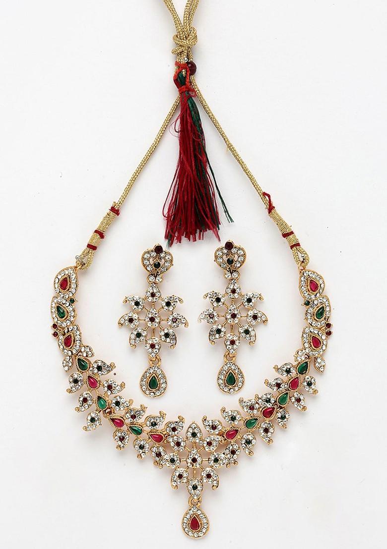 Gold Studded Choker Gold Plated Necklace Set