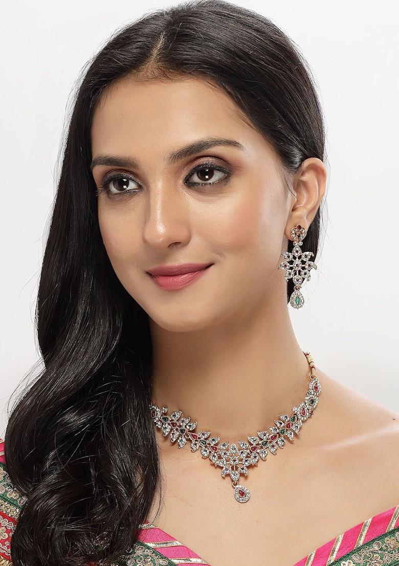 Gold Studded Choker Gold Plated Necklace Set