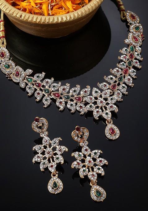 Gold Studded Choker Gold Plated Necklace Set