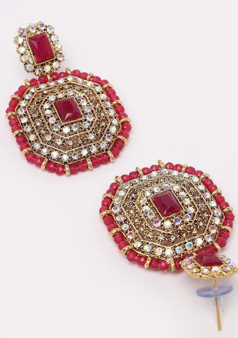 Magenta Kundan Studded And Pearl Beaded Choker Gold Plated Necklace Set