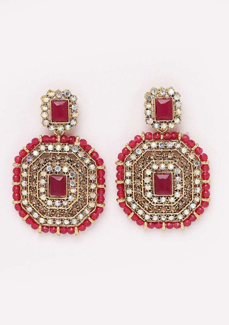 Magenta Kundan Studded And Pearl Beaded Choker Gold Plated Necklace Set - Indya