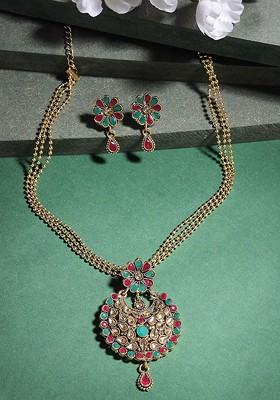 Gold Stone Studded Gold Plated Necklace Set