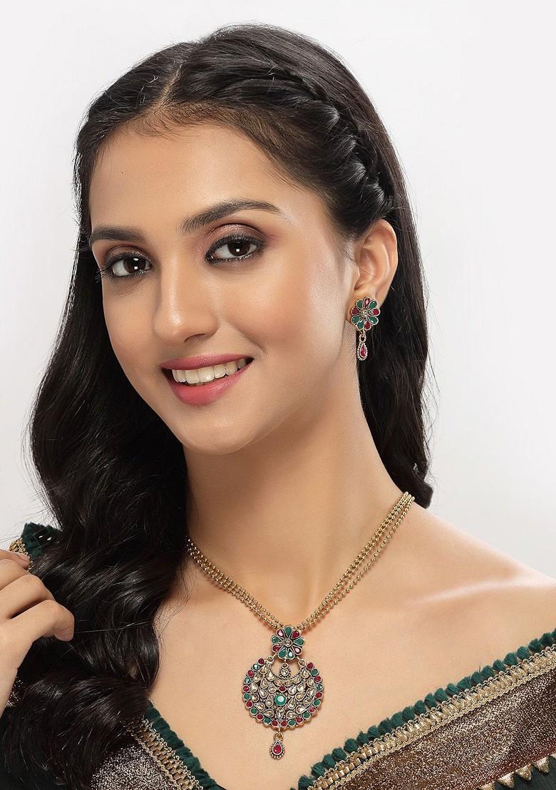 Gold Stone Studded Gold Plated Necklace Set