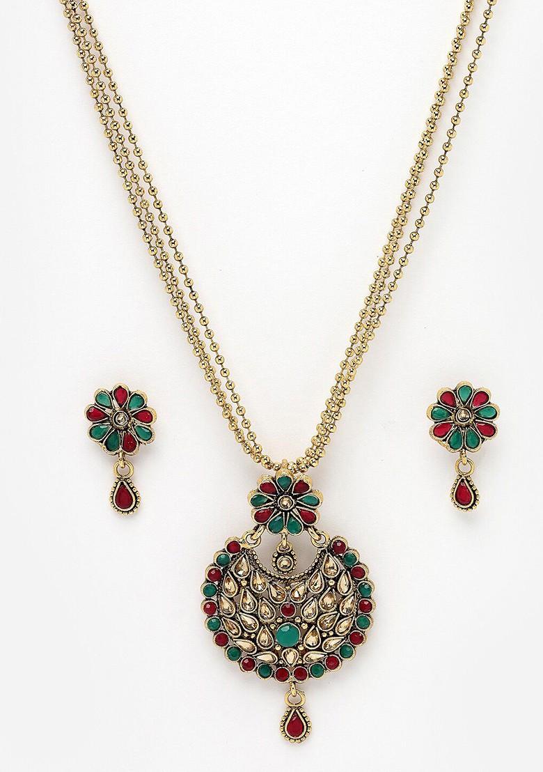 Gold Stone Studded Gold Plated Necklace Set