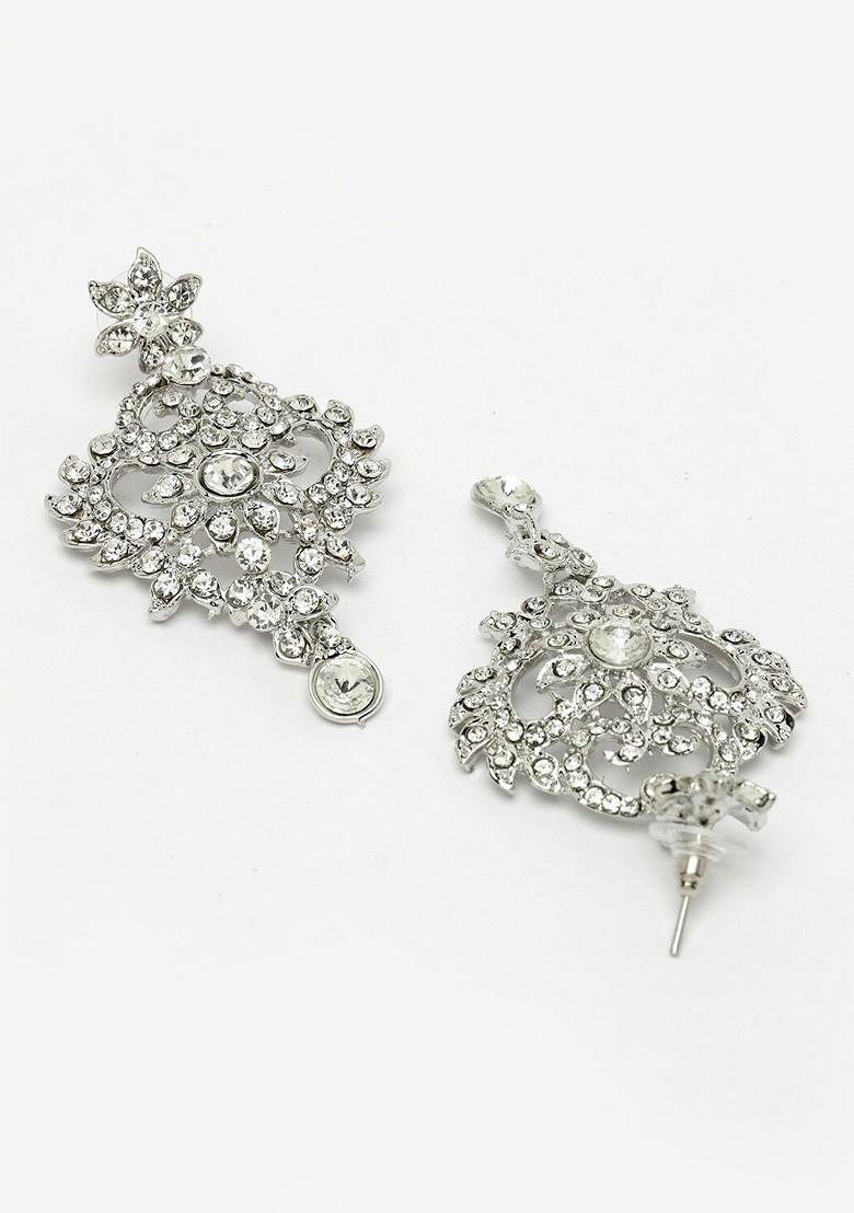 Silver Ad Studded Choker Rhodium Plated Necklace Set