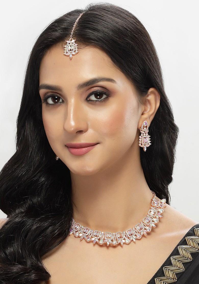 Rose Gold Stone Studded Gold Plated Necklace Set