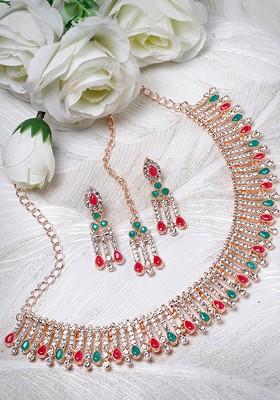 Gold Kundan And Ad Studded Gold Plated Necklace Set