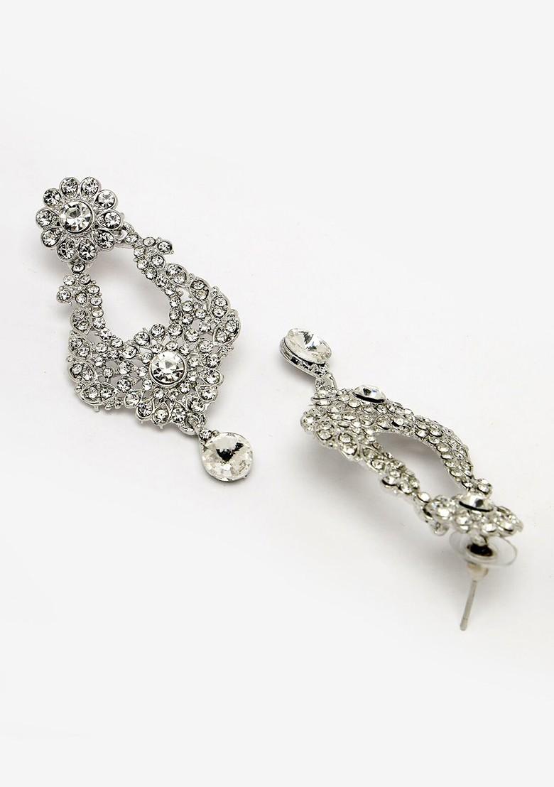 Silver Ad Studded Choker Rhodium Plated Necklace Set