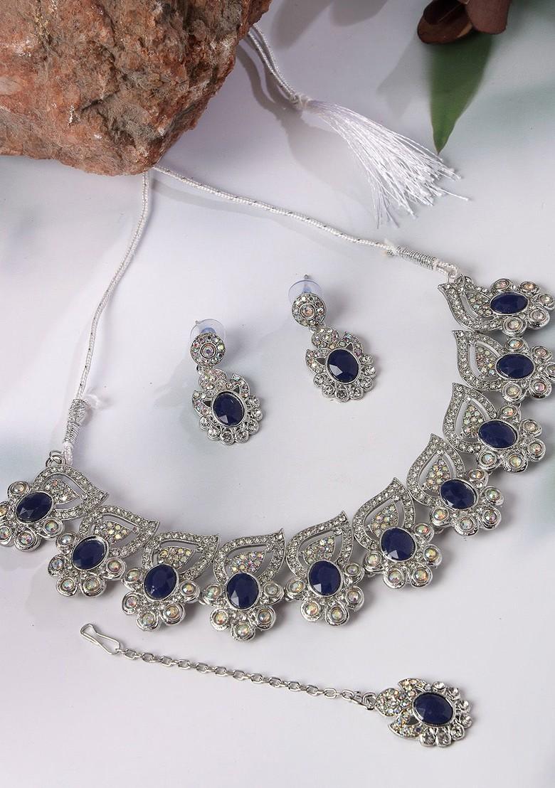 Silver Beaded Rhodium Plated Necklace Set